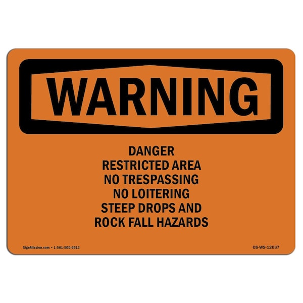 OSHA Warning Sign, 3.5" H, 5" W, Danger Restricted Area No Trespassing No, Landscape, 10PK